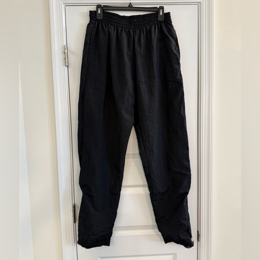 Reebok Vintage Nylon Track Pants Men’s M Black Y2K Windbreaker Zip Ankle